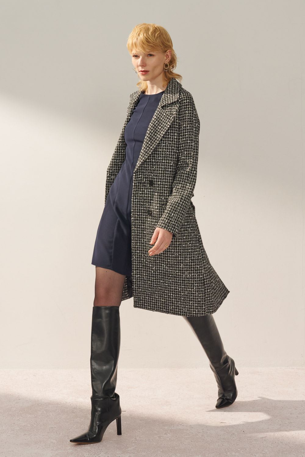 SST&C Dark Blue Round Neck Slim Waist Dress | 8562310006  (Outlet)_4
