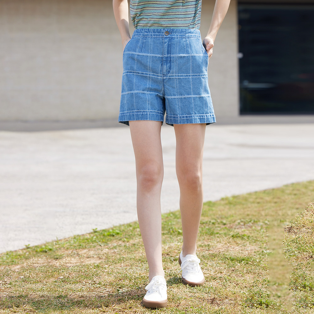 INDIGO棉麻口袋牛仔三分褲