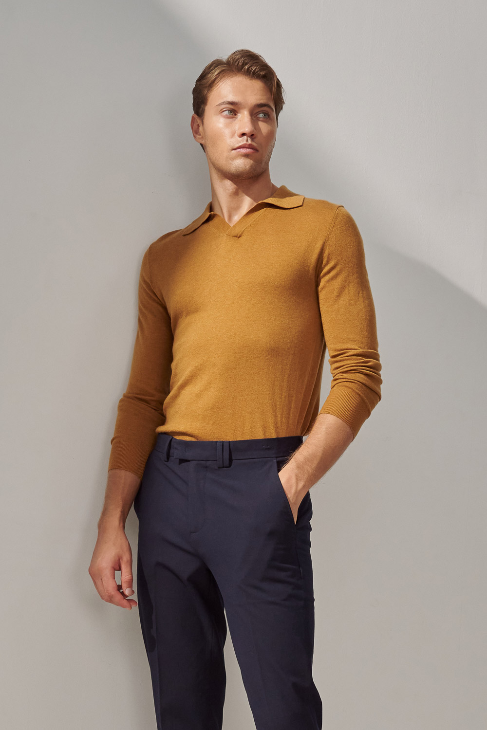 SST&C Warm Yellow Brown Merino Wool Polo Collar Sweater | 1112310001  (Outlet)_2