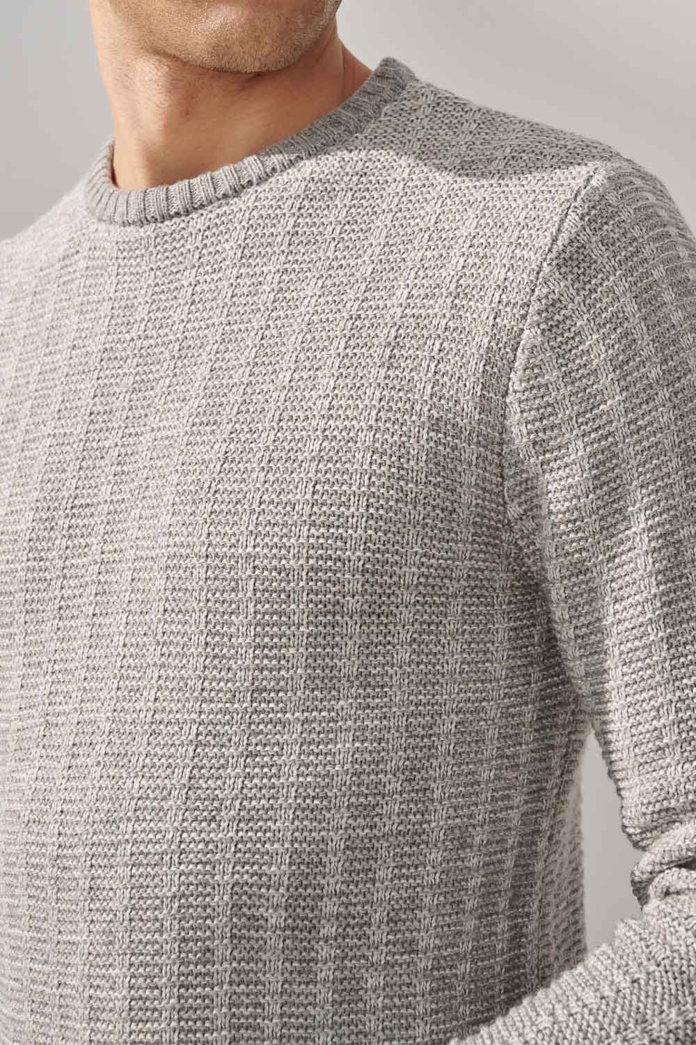 SST&C Cloud Gray Two-Tone Textured Crew Neck Sweater | 1112310003  (Outlet)_4