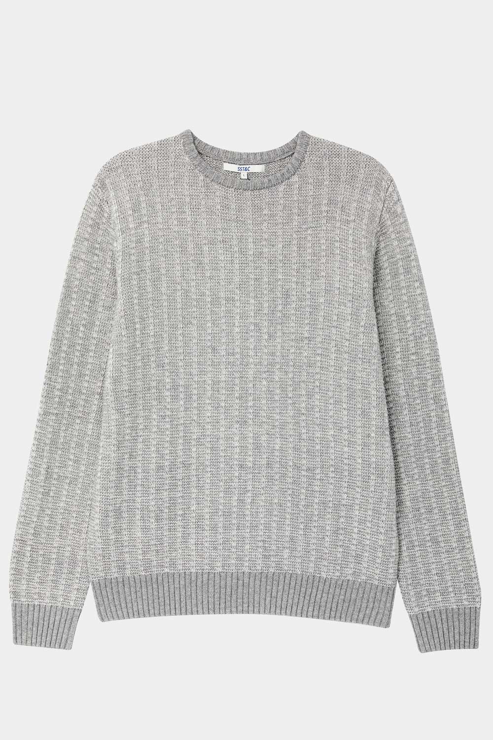 SST&C Cloud Gray Two-Tone Textured Crew Neck Sweater | 1112310003  (Outlet)_8