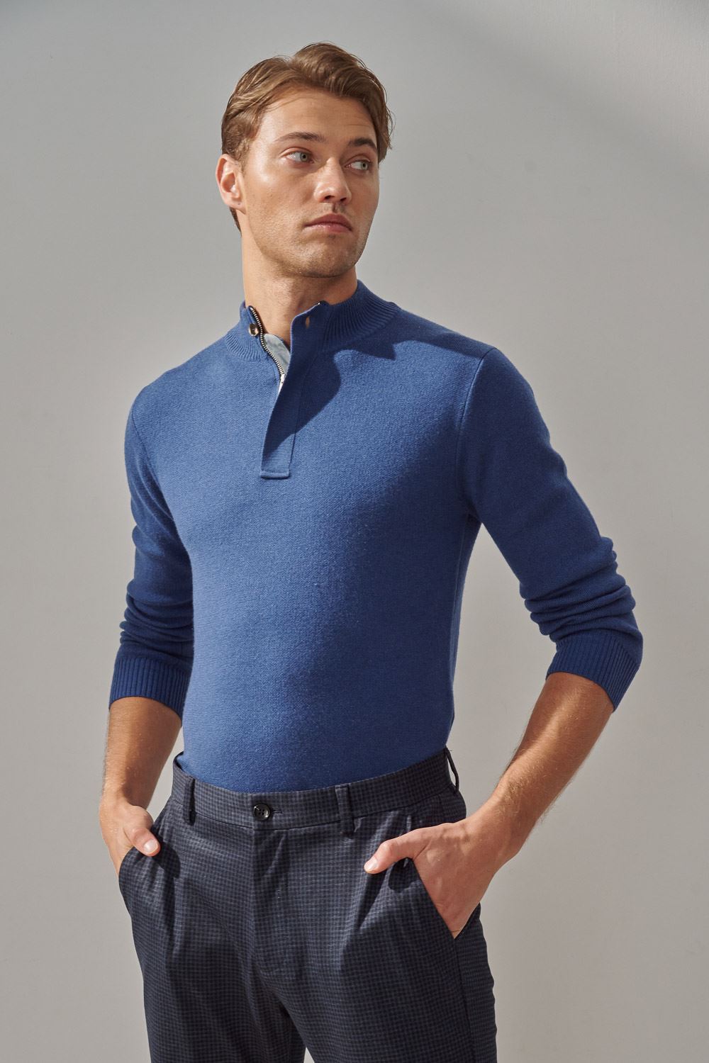 SST&C Sapphire Blue Cashmere Half-Zip Sweater | 1112310011  (Outlet)_0