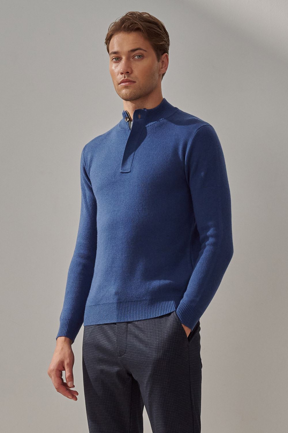 SST&C Sapphire Blue Cashmere Half-Zip Sweater | 1112310011  (Outlet)_2