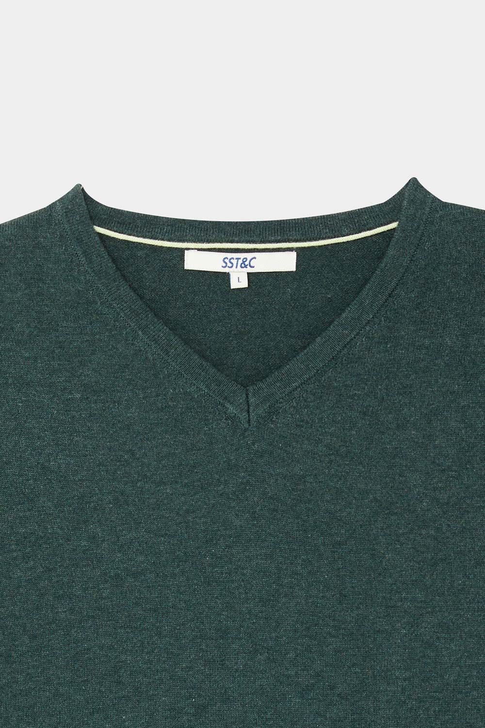 SST&C Forest Green V-Neck Cotton Sweater | 1112310009  (Outlet)_4