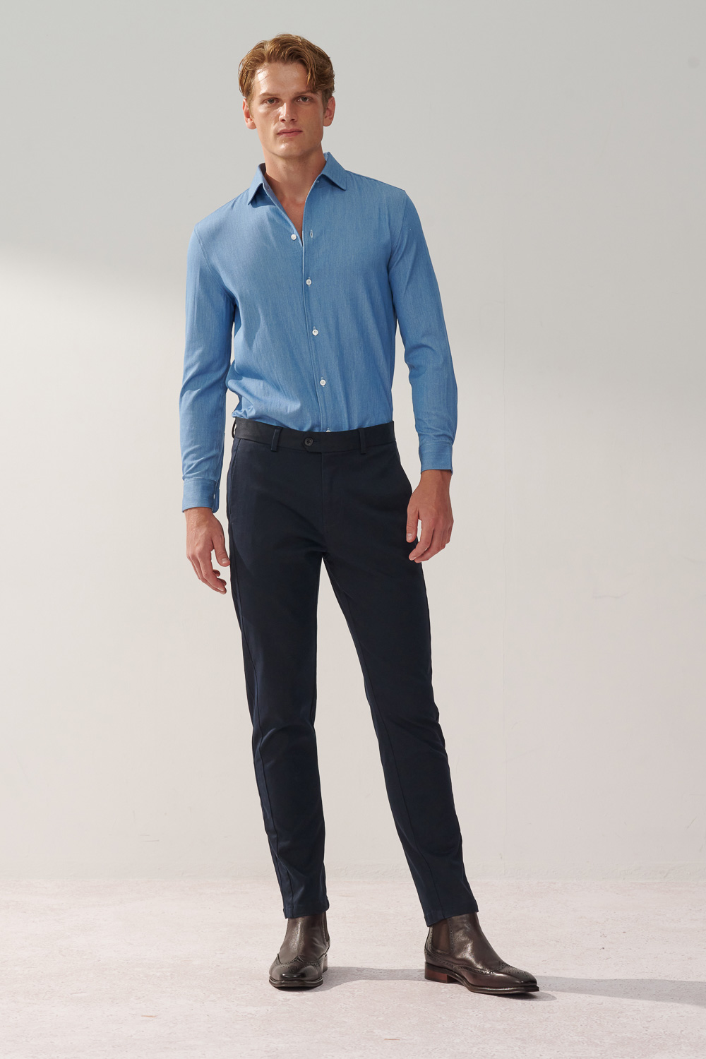 SST&C Night Blue Elastic Slim Fit Casual Trousers | 1212310006  (Outlet)_0