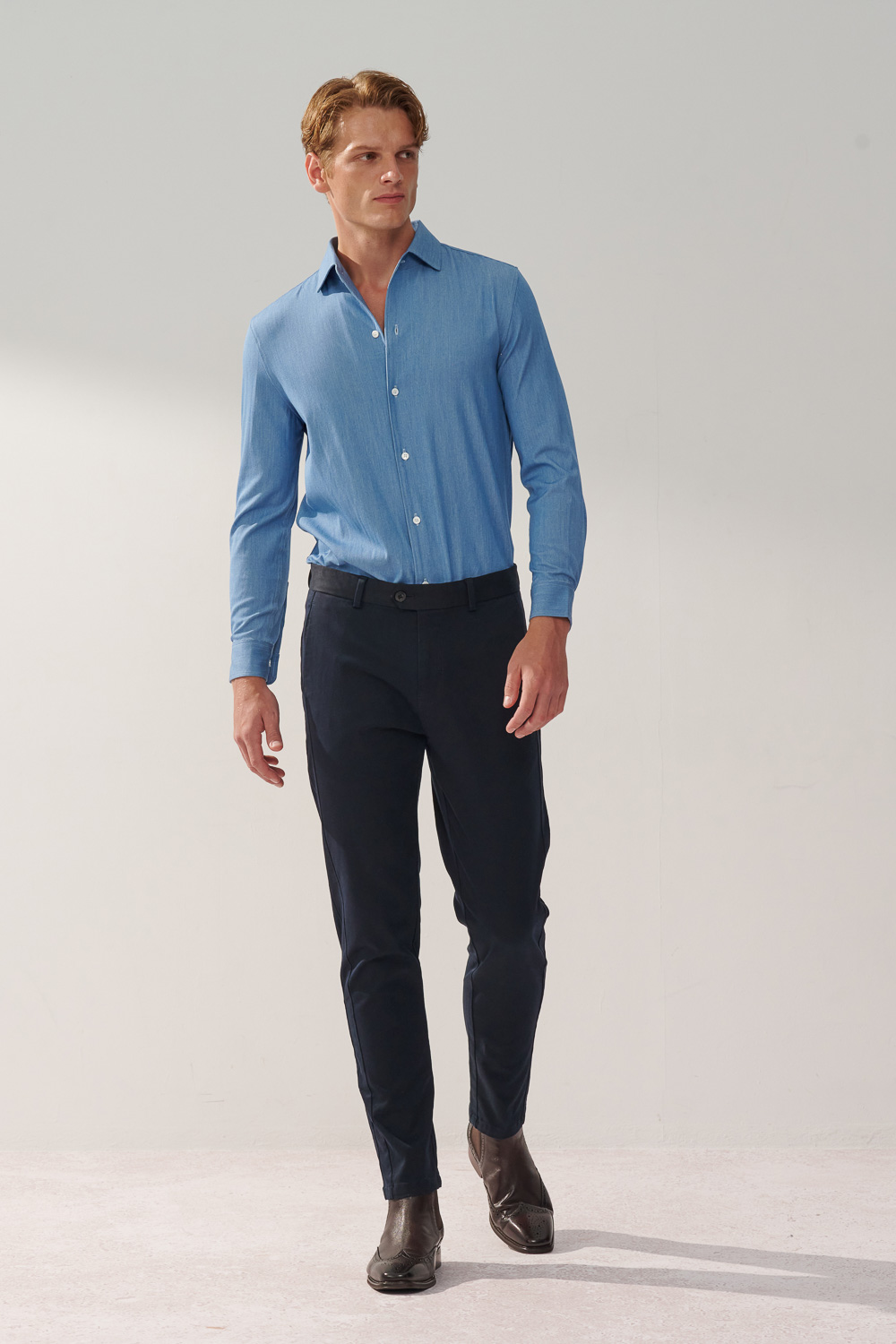 SST&C Night Blue Elastic Slim Fit Casual Trousers | 1212310006  (Outlet)_2
