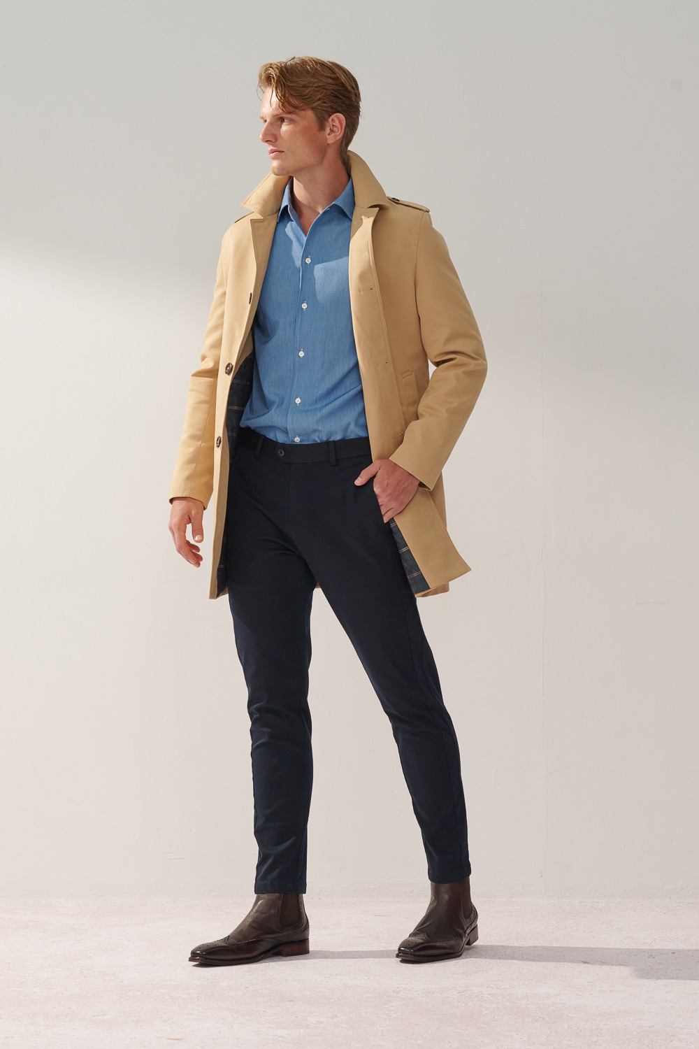 SST&C Night Blue Elastic Slim Fit Casual Trousers | 1212310006  (Outlet)_3