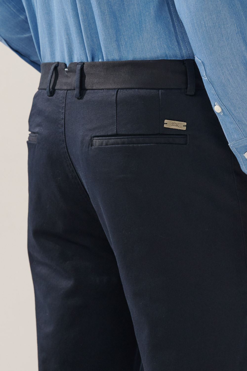 SST&C Night Blue Elastic Slim Fit Casual Trousers | 1212310006  (Outlet)_5