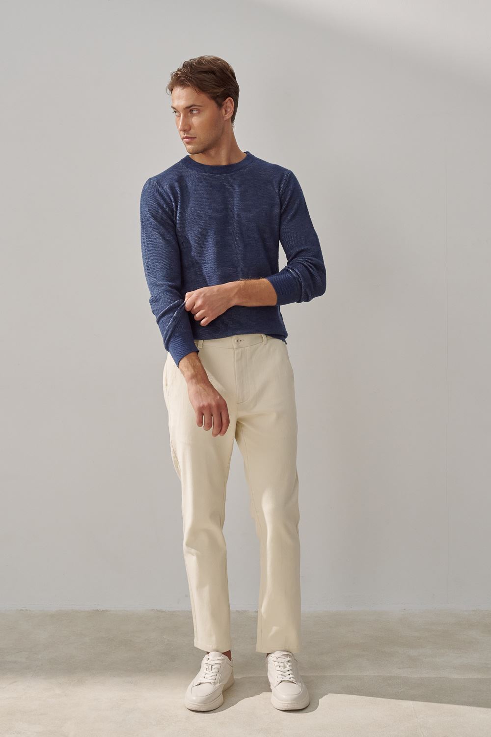 SST&C Cream White Straight Fit Twill Casual Trousers | 1212310007  (Outlet)_0