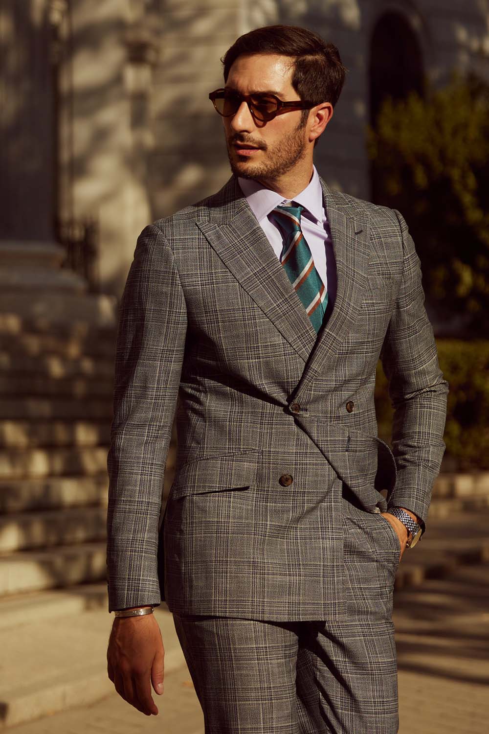 SST&C Gray Check Pattern Slim Fit Double-Breasted Suit Jacket | 0112308012  (Outlet)_0