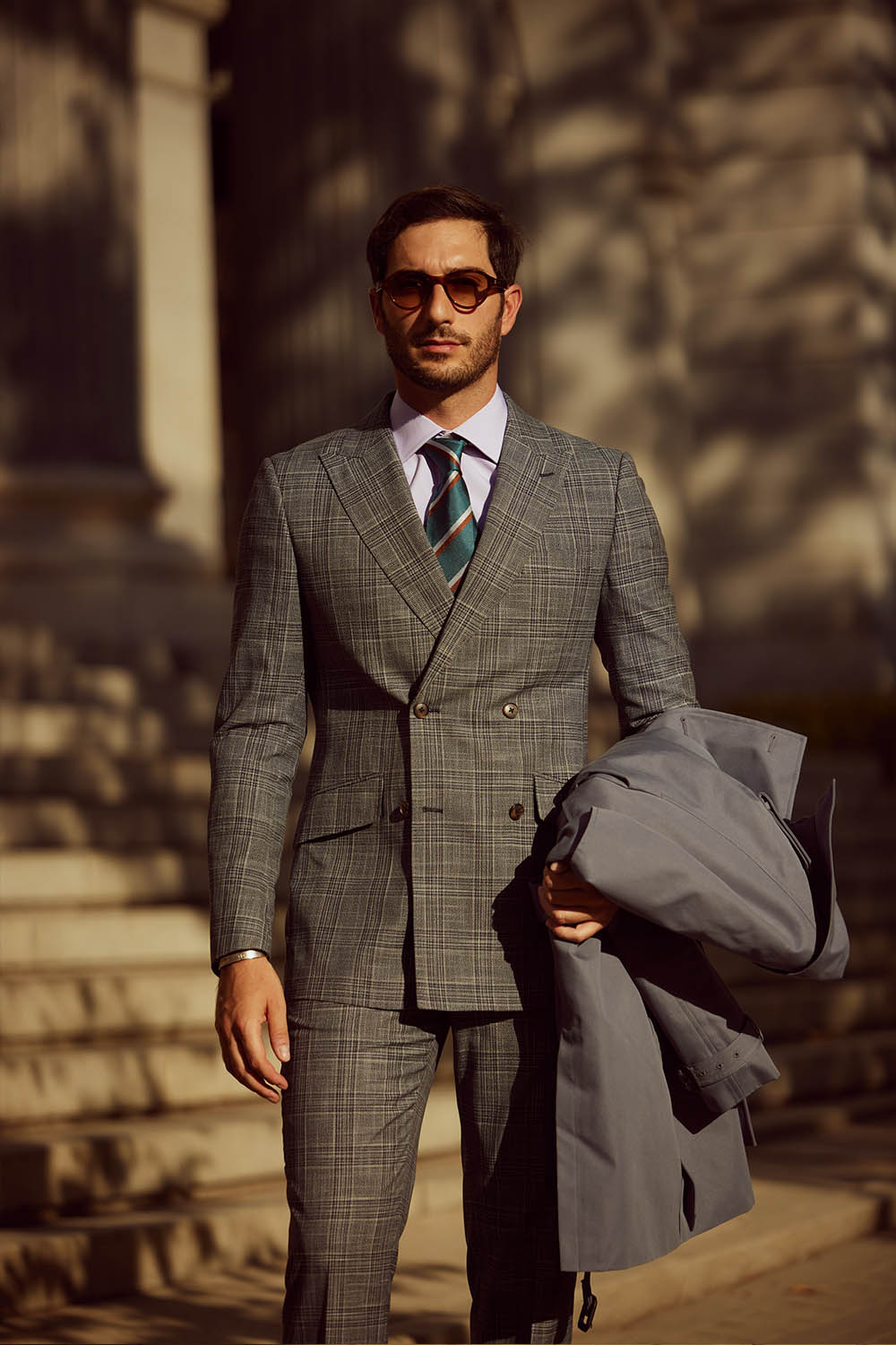 SST&C Gray Check Pattern Slim Fit Double-Breasted Suit Jacket | 0112308012  (Outlet)_2