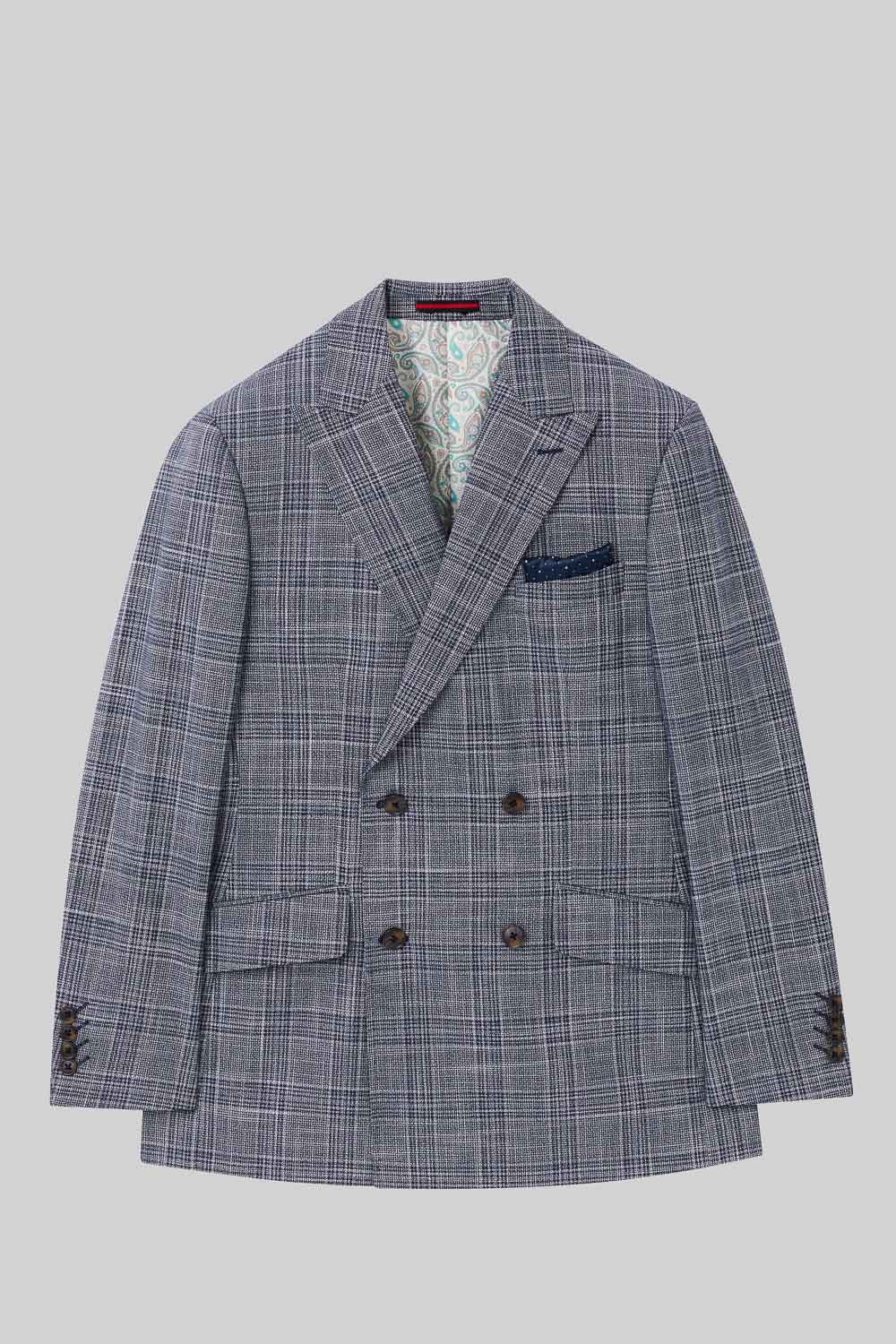 SST&C Gray Check Pattern Slim Fit Double-Breasted Suit Jacket | 0112308012  (Outlet)_6