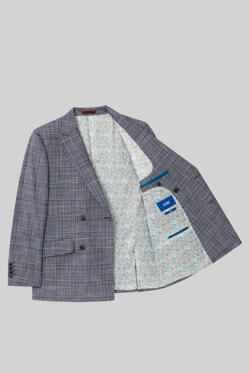 SST&C Gray Check Pattern Slim Fit Double-Breasted Suit Jacket | 0112308012  (Outlet)_7