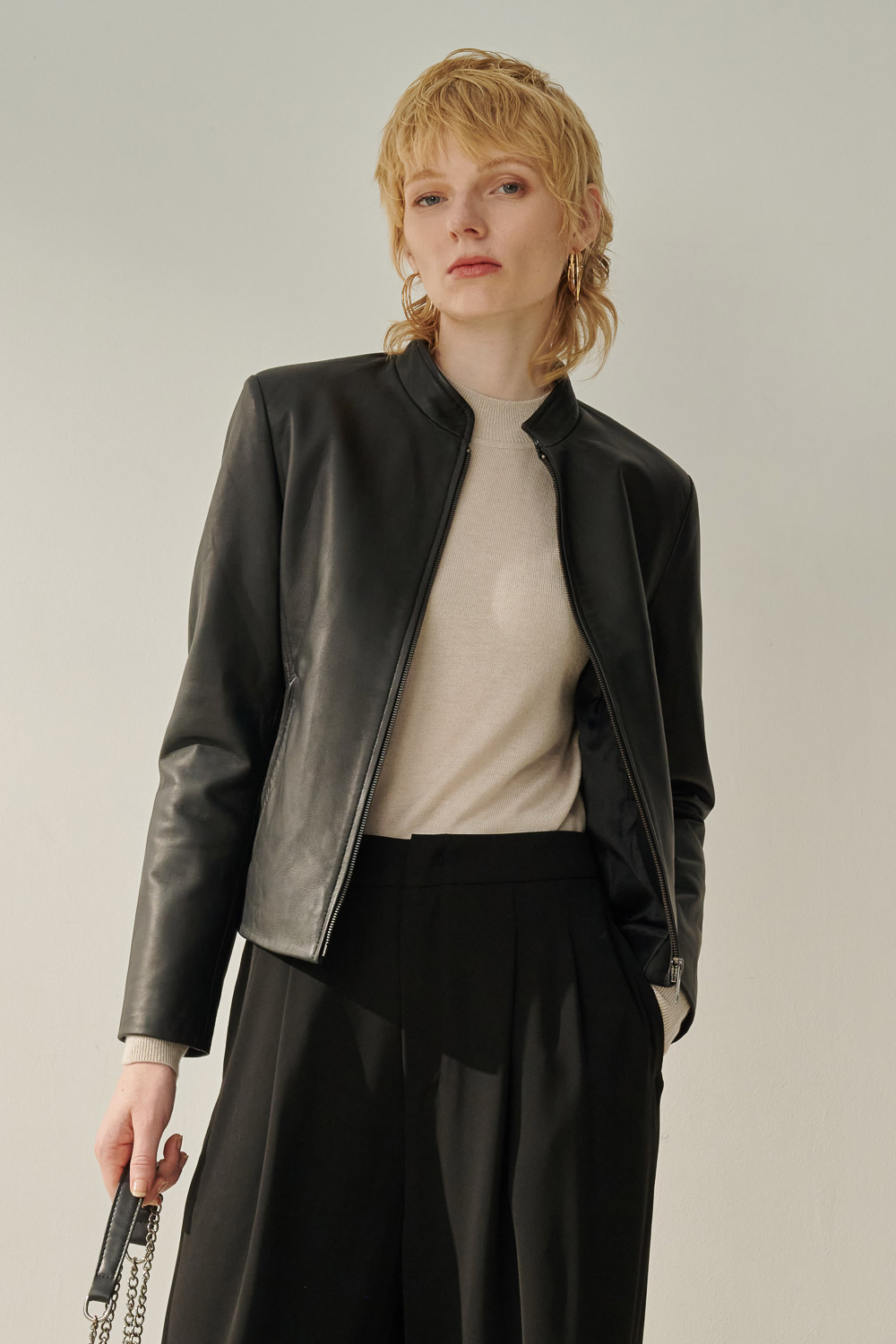 SST&C Stand Collar Slim Fit Short Sheepskin Leather Jacket | 8862310001  (Outlet)_0