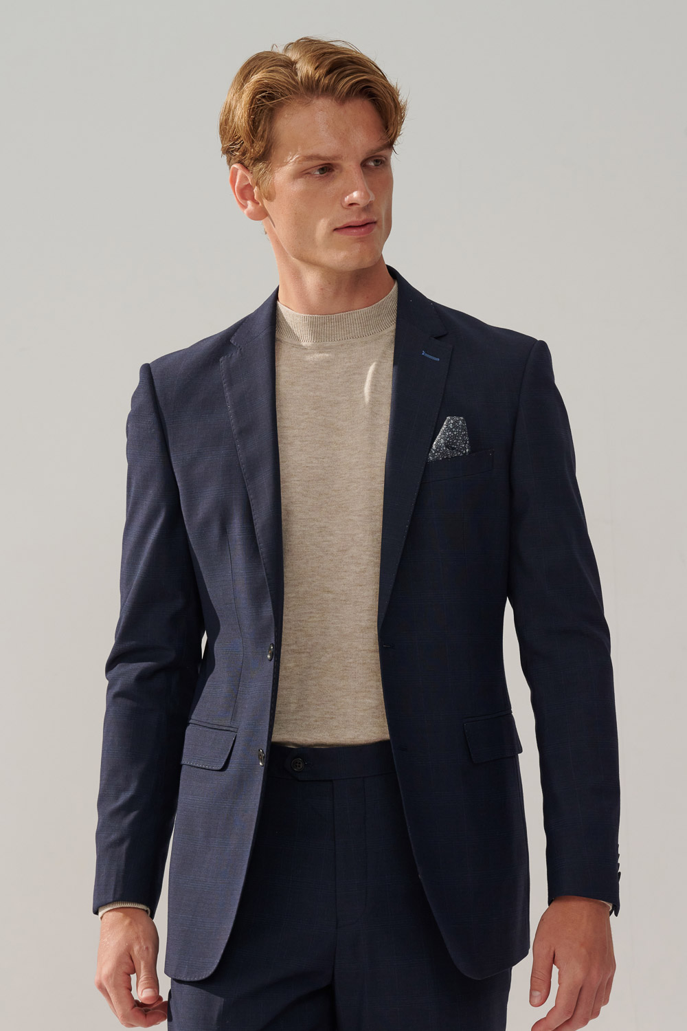 SST&C Navy Check Pattern Slim Fit Suit Jacket | 0112310002  (Outlet)_0