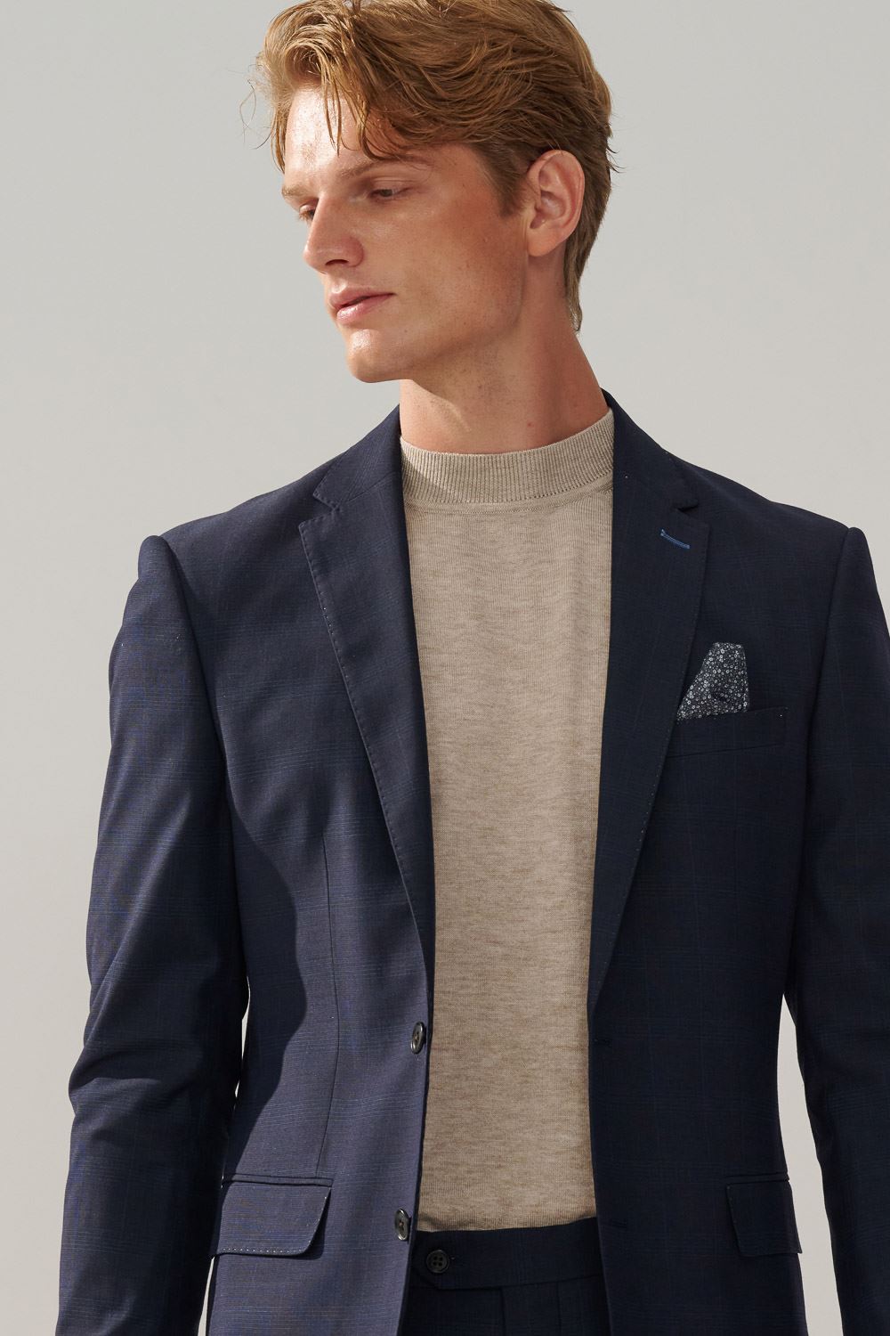 SST&C Navy Check Pattern Slim Fit Suit Jacket | 0112310002  (Outlet)_1