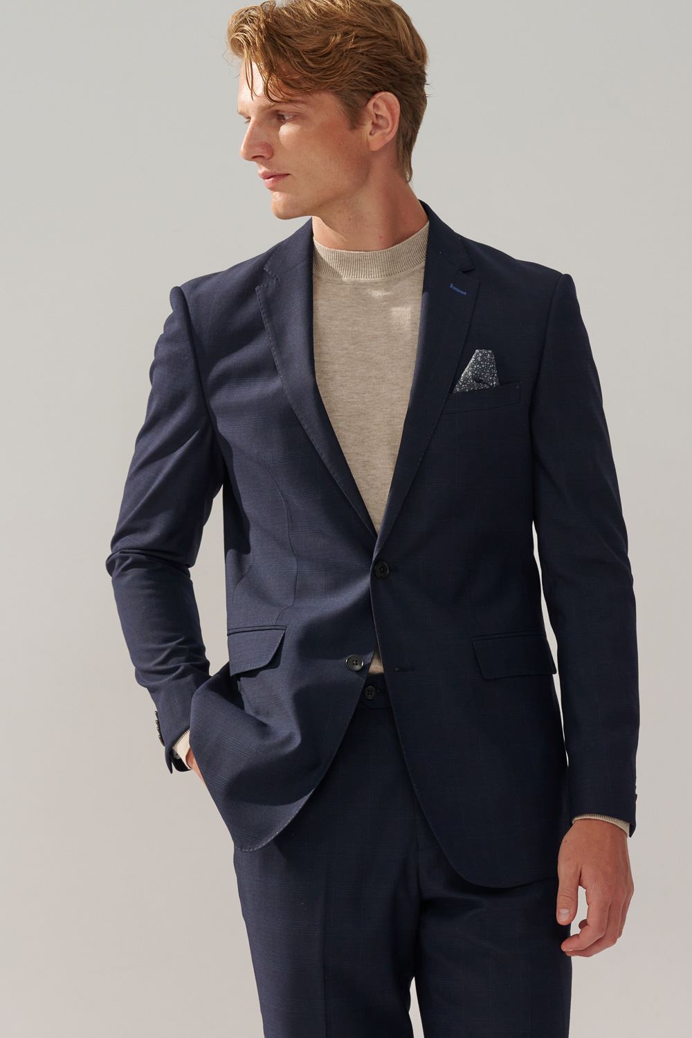 SST&C Navy Check Pattern Slim Fit Suit Jacket | 0112310002  (Outlet)_4