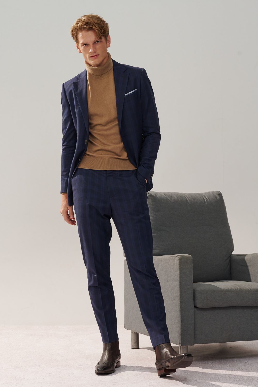 SST&C Navy Check Pattern Tailored Suit Jacket | 0112310004  (Outlet)_3