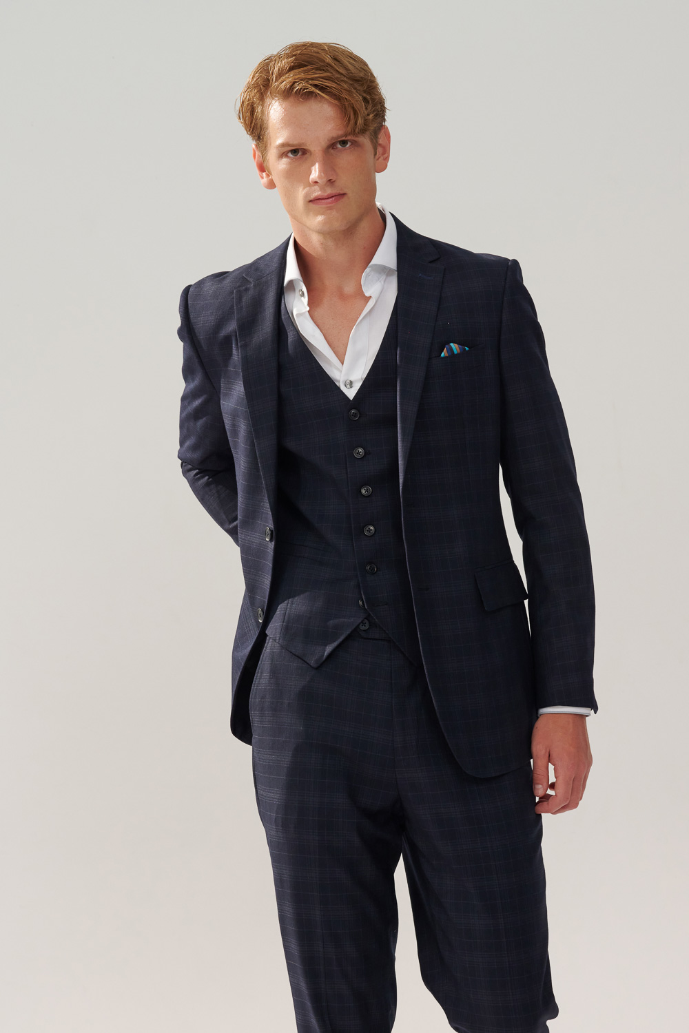 SST&C Navy Check Pattern Slim Fit Suit Jacket | 0112310006  (Outlet)_1