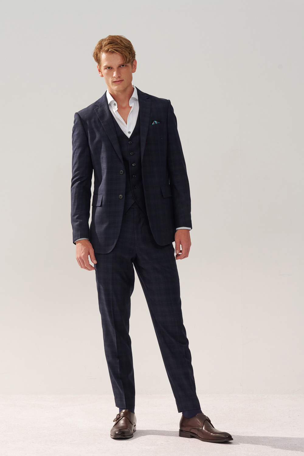 SST&C Navy Check Pattern Slim Fit Suit Jacket | 0112310006  (Outlet)_2