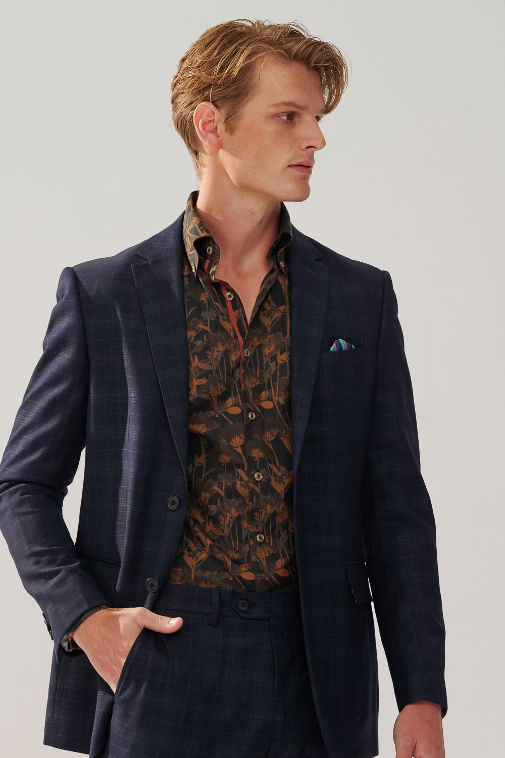 SST&C Navy Check Pattern Slim Fit Suit Jacket | 0112310006  (Outlet)_4
