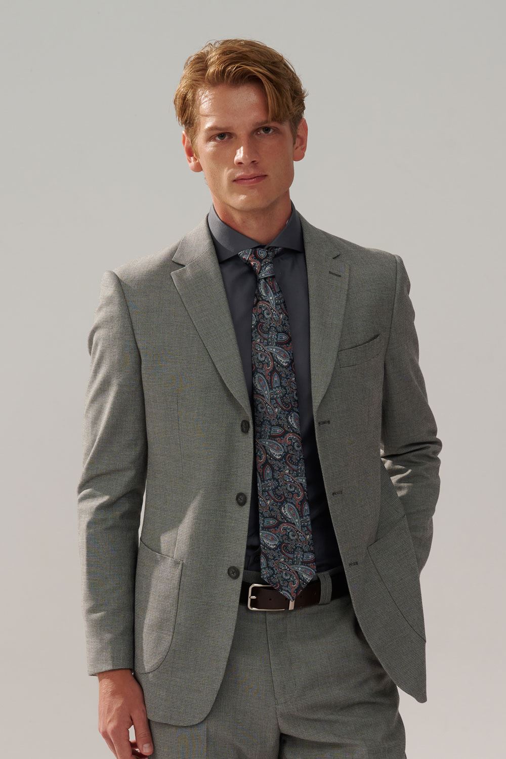 SST&C Light Gray Textured Tailor-Fit Suit Jacket | 0112310008  (Outlet)_0