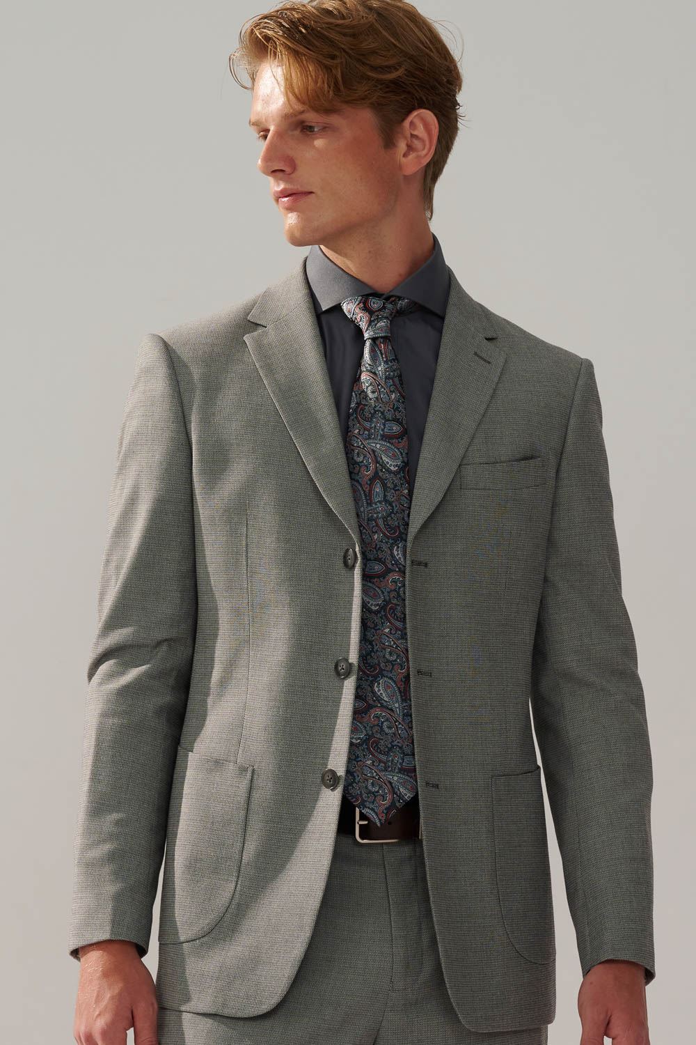SST&C Light Gray Textured Tailor-Fit Suit Jacket | 0112310008  (Outlet)_1