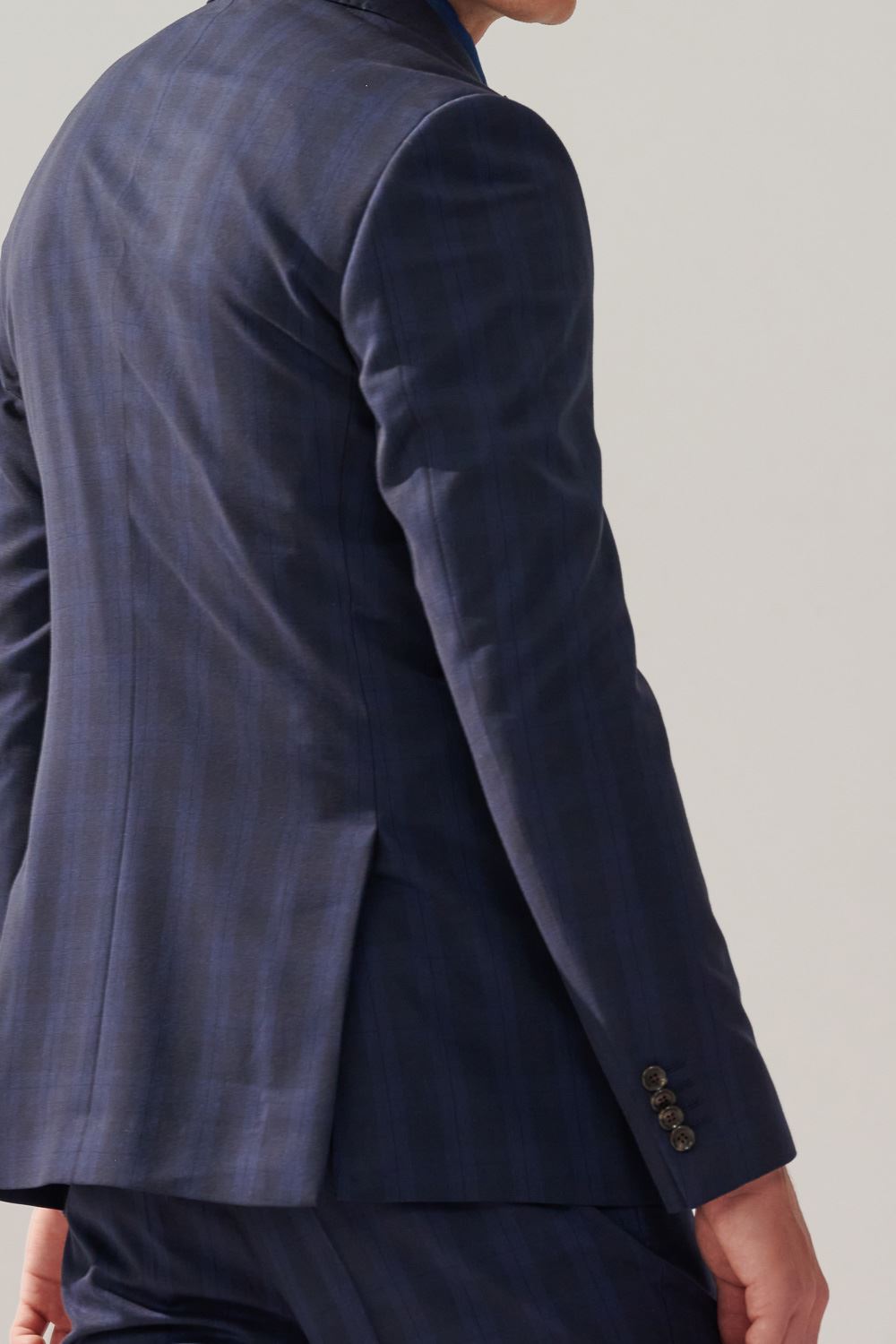 SST&C Navy Check Pattern Tailor-Fit Double-Breasted Suit Jacket | 0112310009  (Outlet)_5