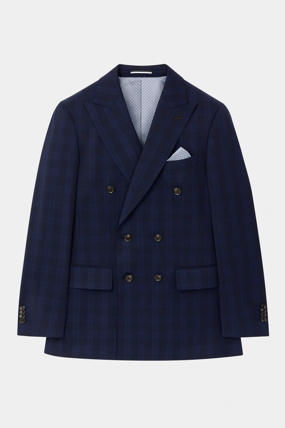 SST&C Navy Check Pattern Tailor-Fit Double-Breasted Suit Jacket | 0112310009  (Outlet)_6