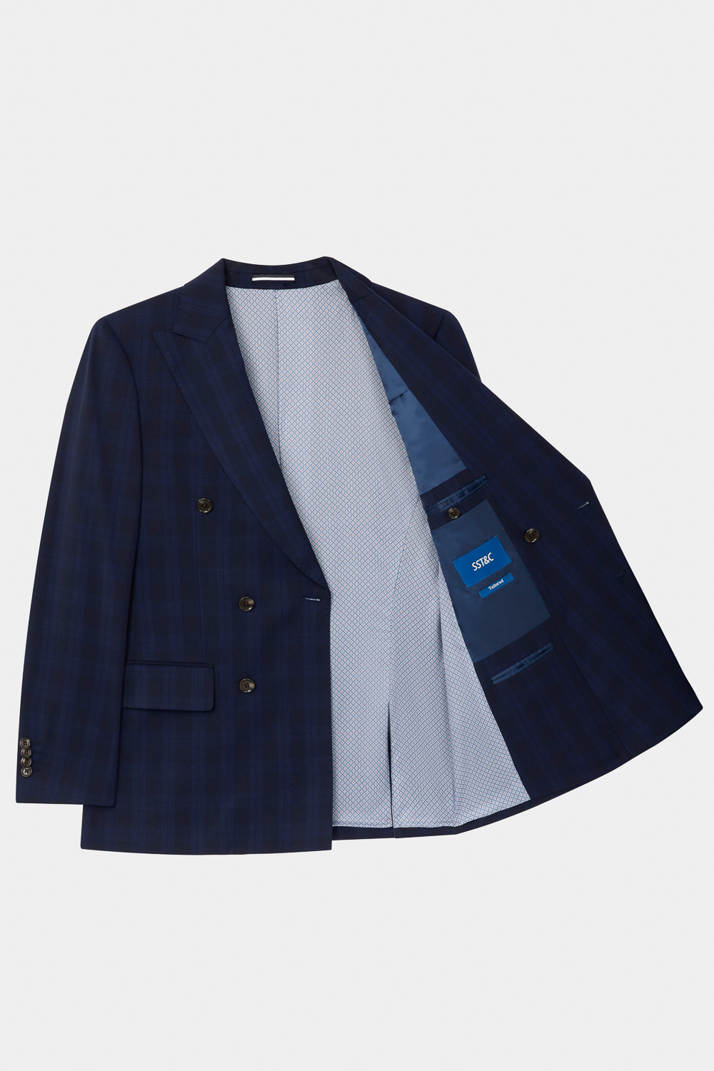 SST&C Navy Check Pattern Tailor-Fit Double-Breasted Suit Jacket | 0112310009  (Outlet)_7