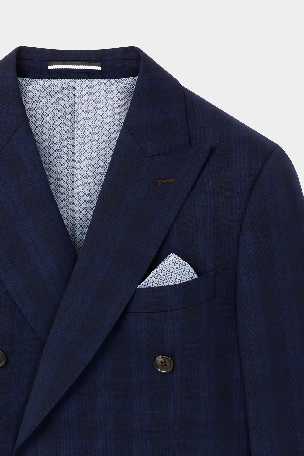 SST&C Navy Check Pattern Tailor-Fit Double-Breasted Suit Jacket | 0112310009  (Outlet)_8