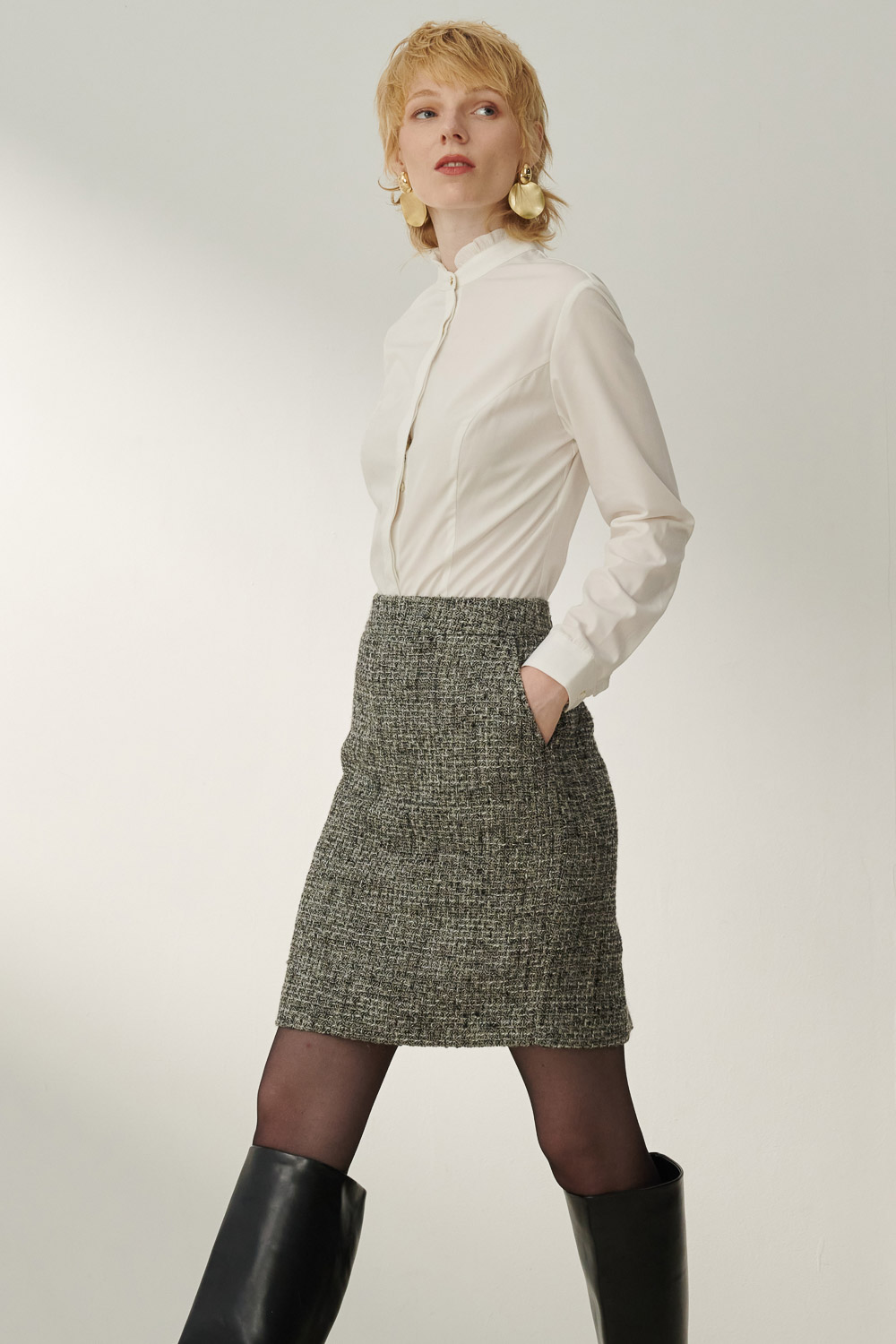 SST&C Xiaoxiang Style Gray Tweed Skirt | 8362310004  (Outlet)_2
