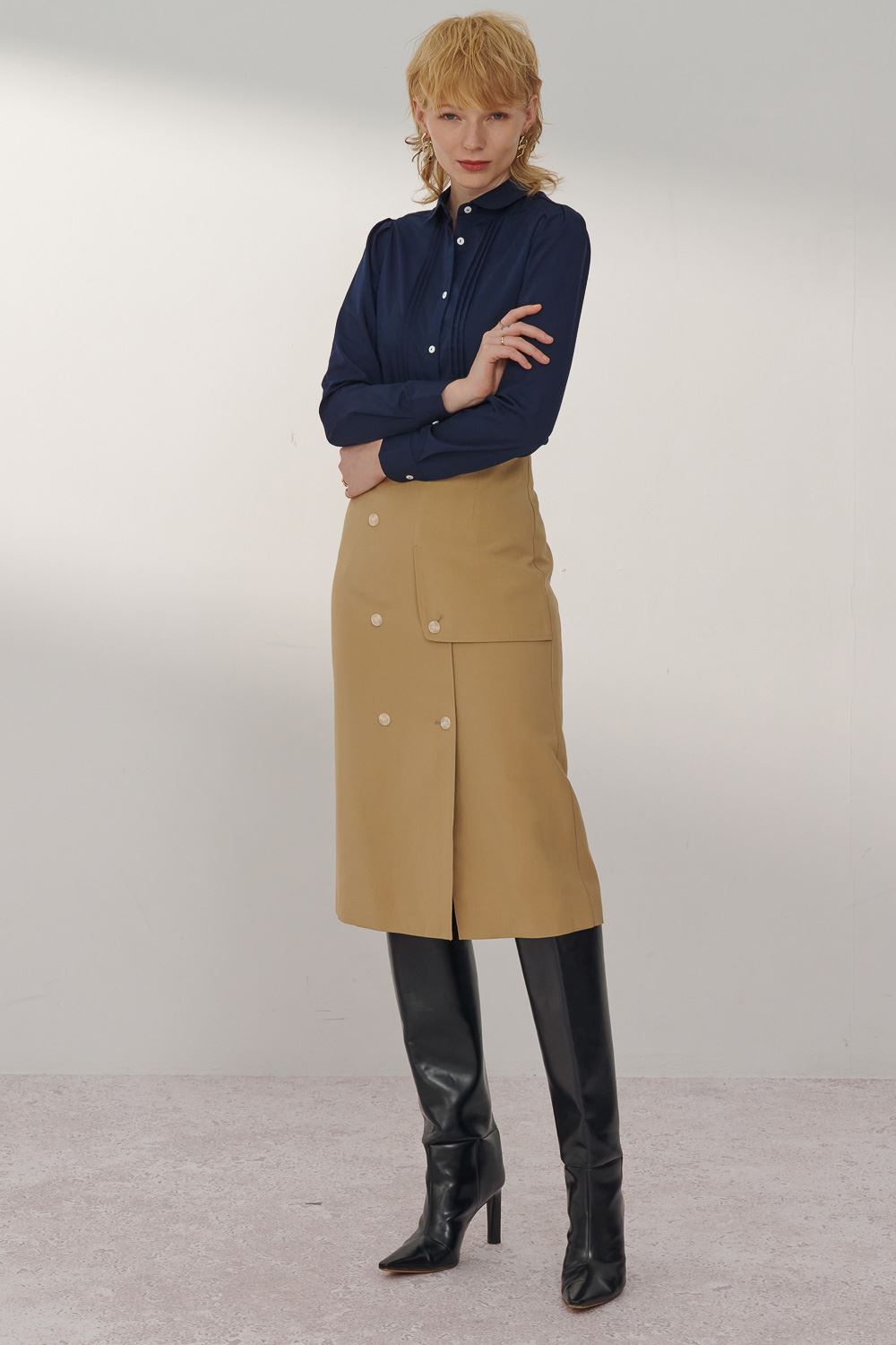 SST&C Khaki Breasted Long Skirt | 8362310005  (Outlet)_2