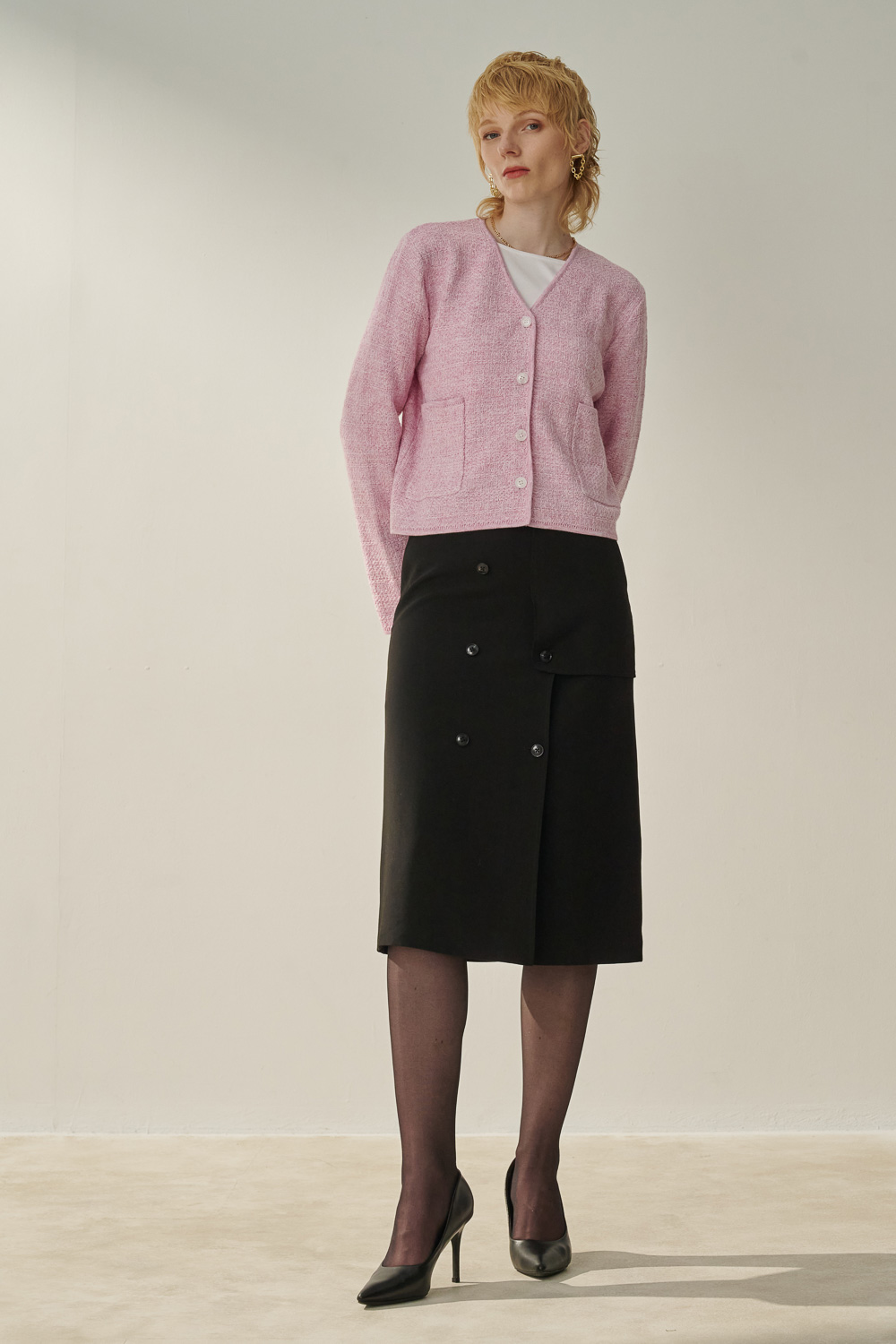 SST&C Black Buttoned Long Skirt | 8362310006  (Outlet)_0