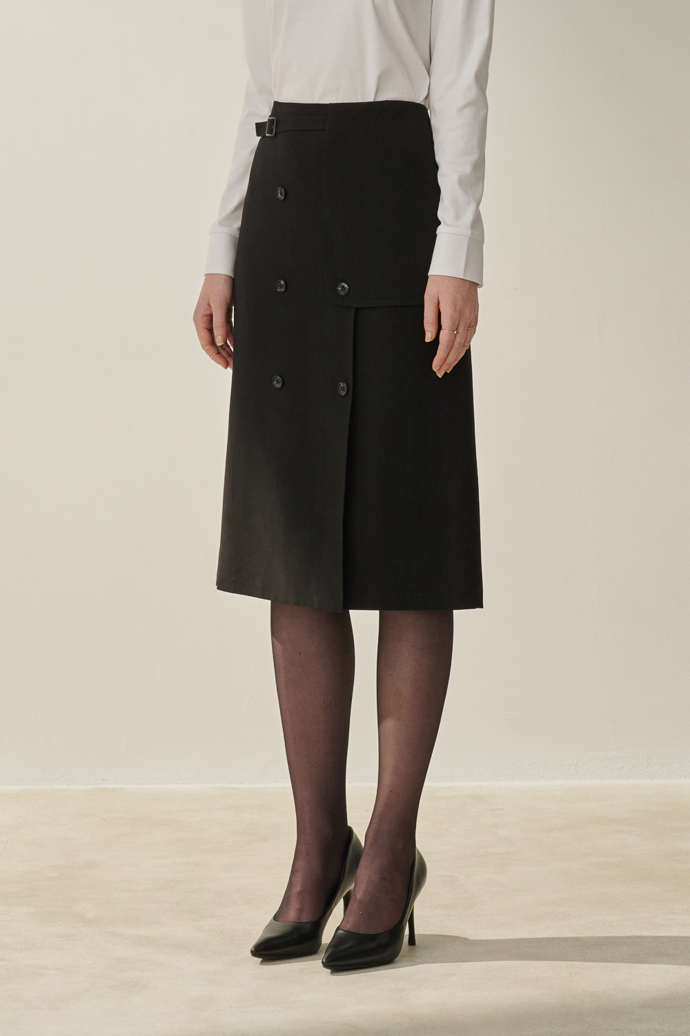 SST&C Black Buttoned Long Skirt | 8362310006  (Outlet)_1
