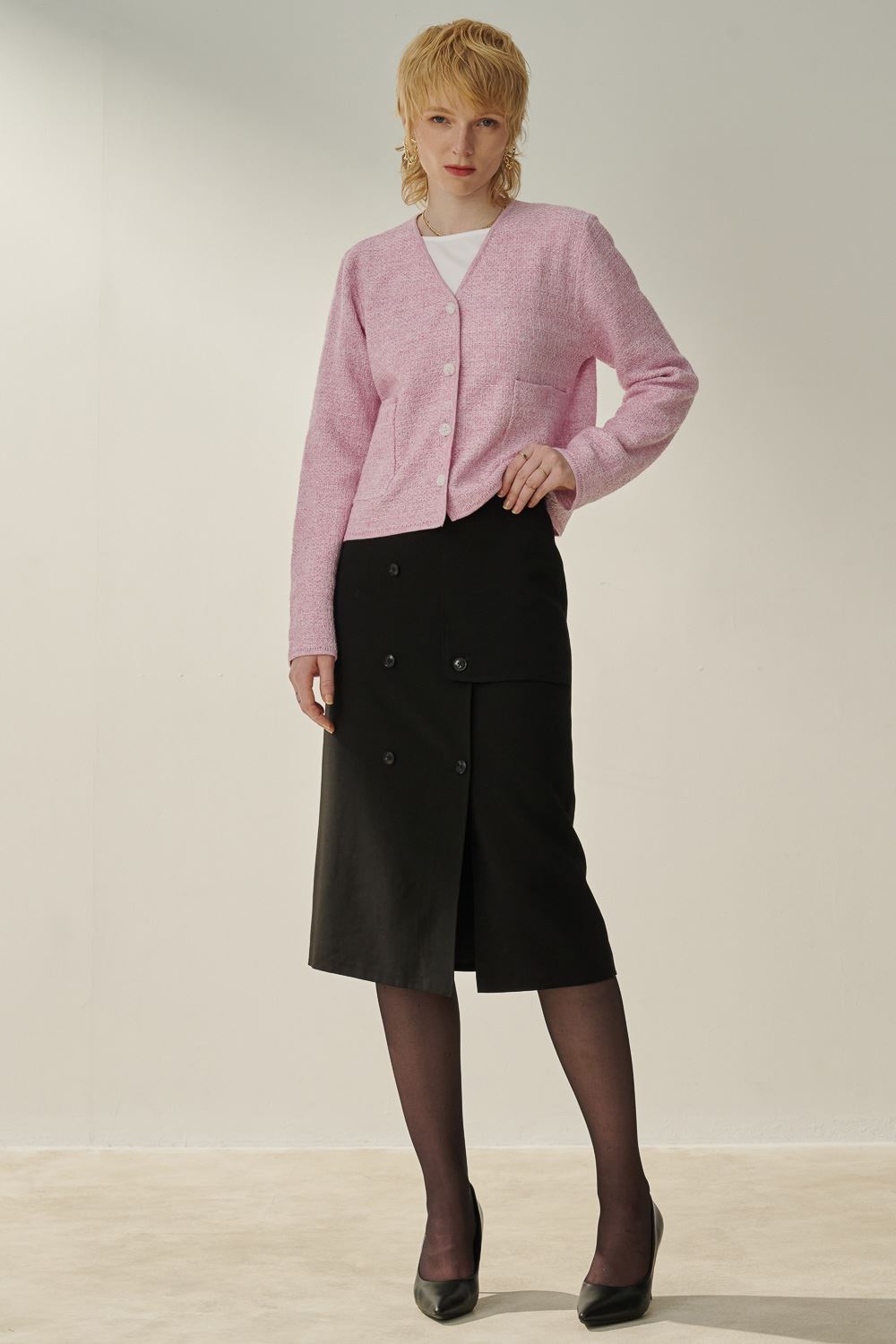 SST&C Black Buttoned Long Skirt | 8362310006  (Outlet)_5