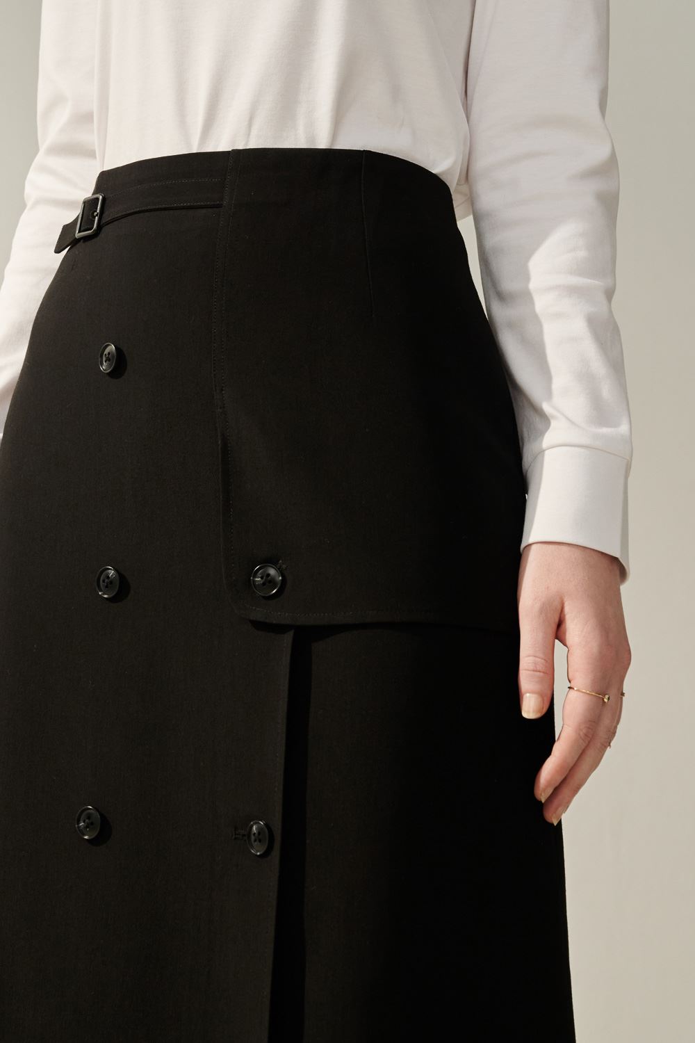 SST&C Black Buttoned Long Skirt | 8362310006  (Outlet)_6