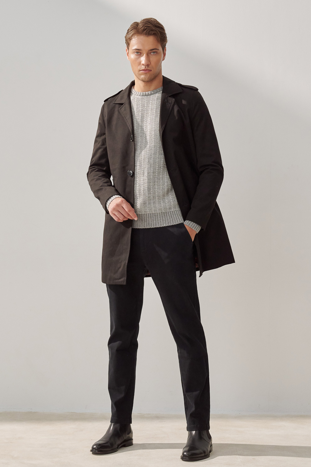 SST&C Black Single Breasted Trench Coat | 5012310003  (Outlet)_0