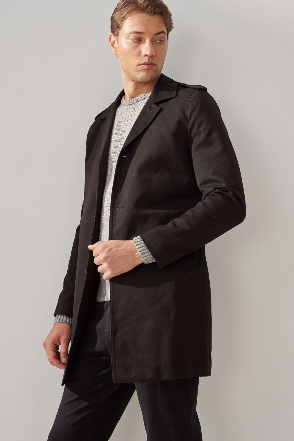 SST&C Black Single Breasted Trench Coat | 5012310003  (Outlet)_4