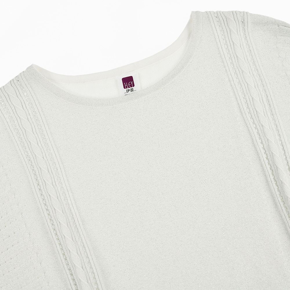 ILEY伊蕾 金蔥縷空七分袖針織上衣(銀色；M-XL)1233465003_2