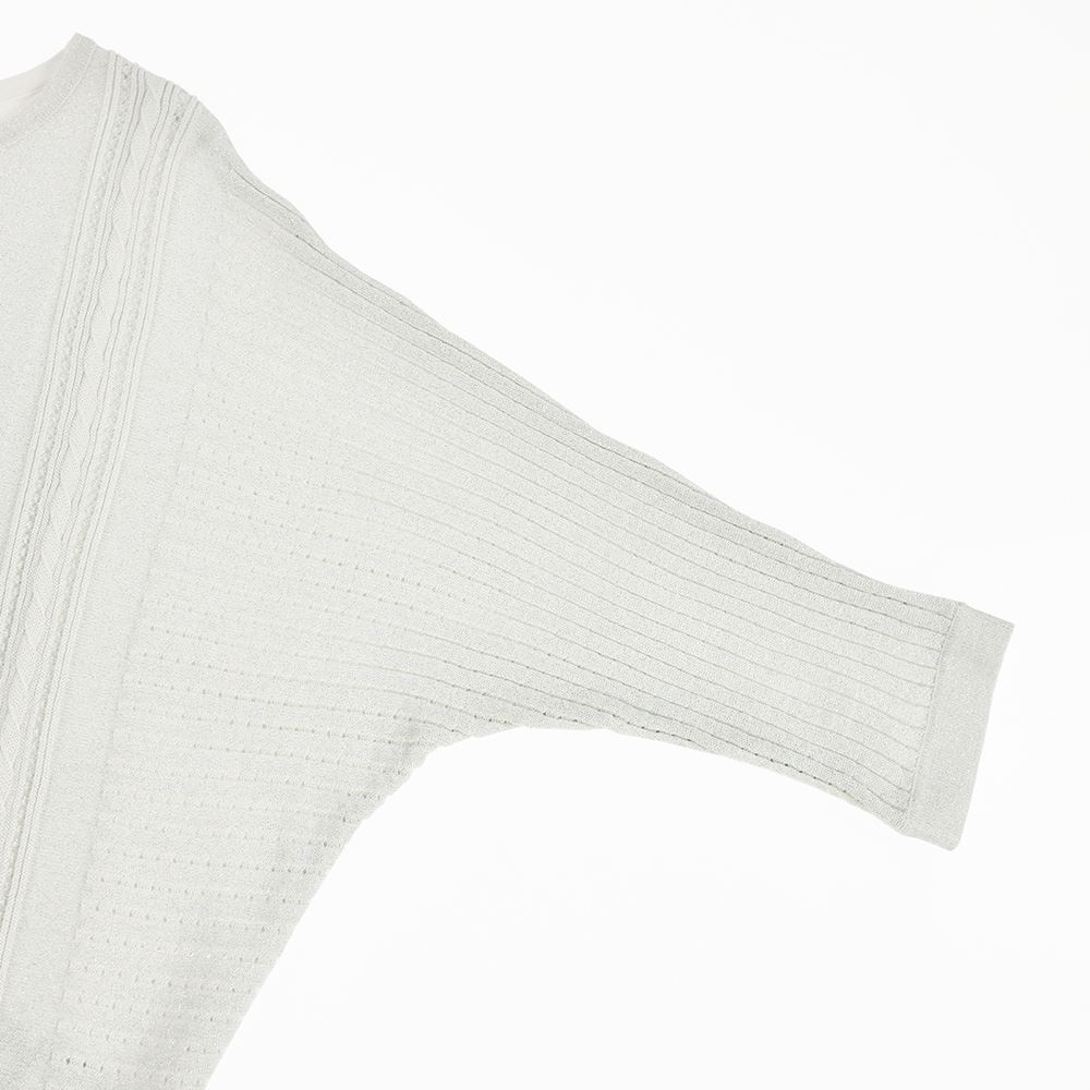 ILEY伊蕾 金蔥縷空七分袖針織上衣(銀色；M-XL)1233465003_3