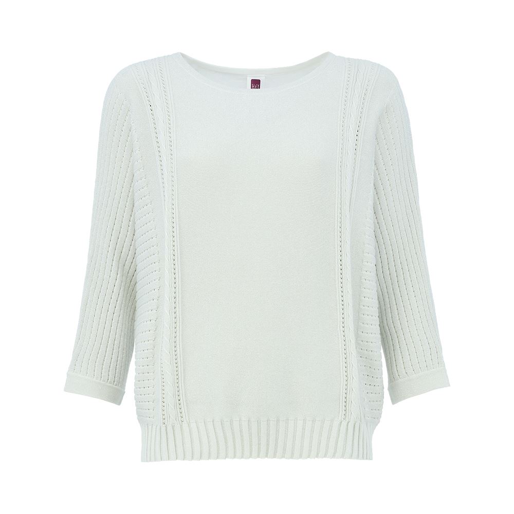 ILEY伊蕾 金蔥縷空七分袖針織上衣(銀色；M-XL)1233465003_4