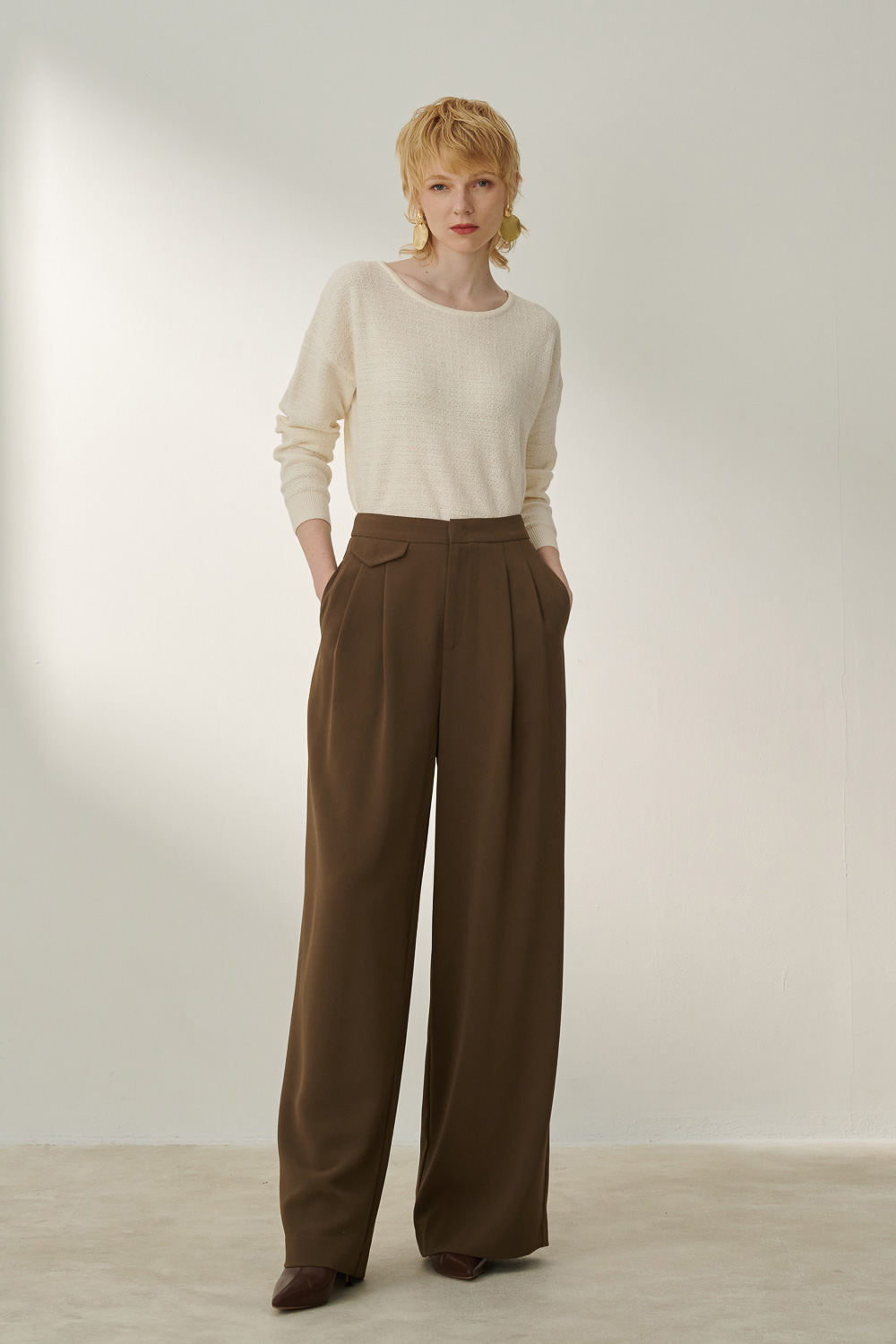 SST&C #Online Exclusive  Gray Coffee Mid-Rise Pleated Wide Trousers | 8262310003  (Outlet)_0
