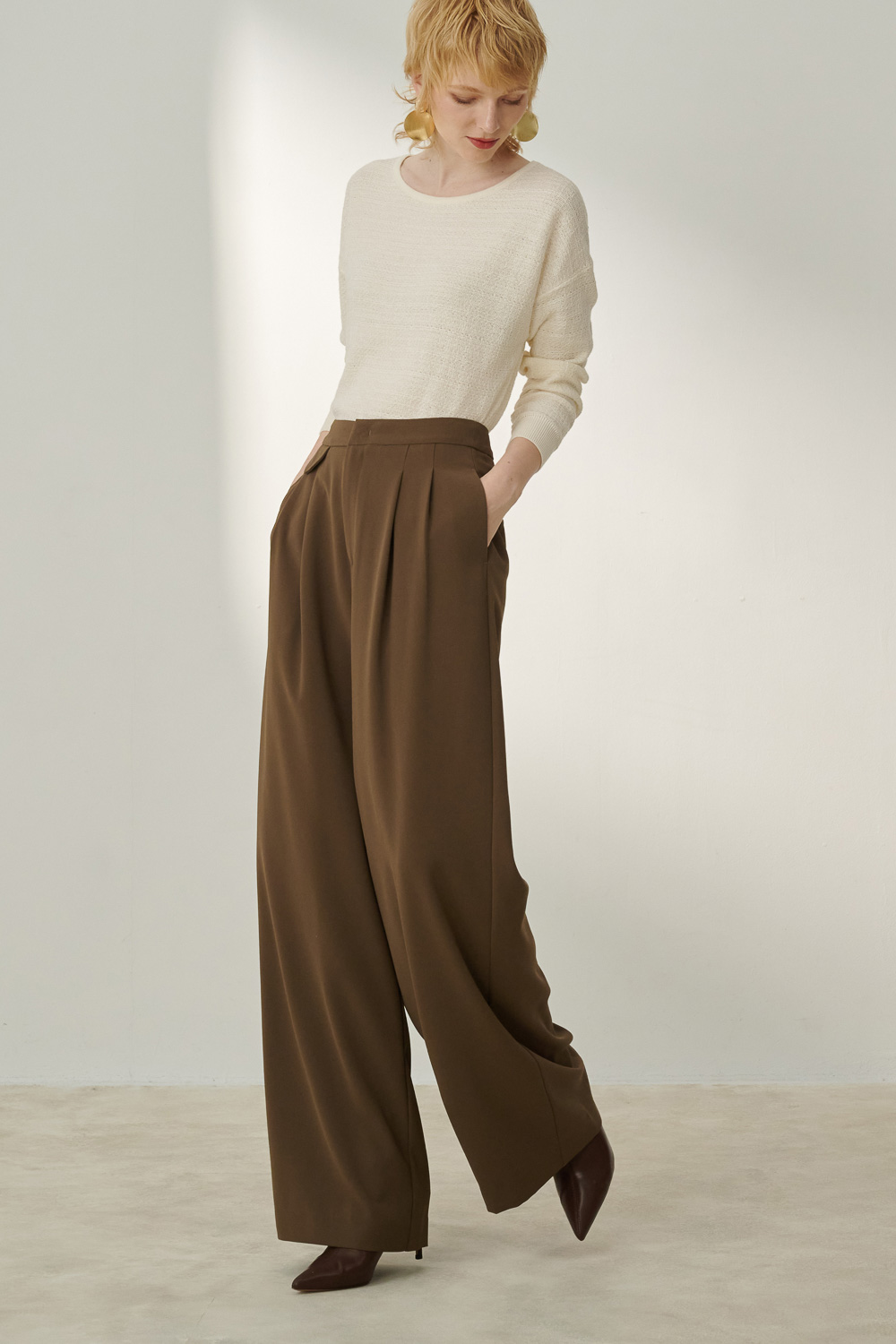 SST&C #Online Exclusive  Gray Coffee Mid-Rise Pleated Wide Trousers | 8262310003  (Outlet)_2