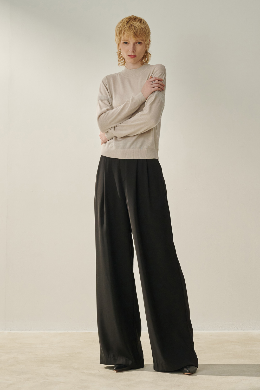 SST&C Wind Chime Color Slightly High Collar Patchwork Plush Sleeve Sweater | 8662310004  (Outlet)_3