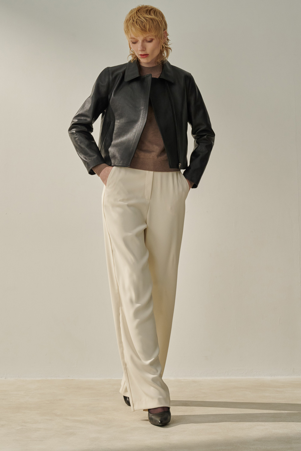 SST&C Camel Slightly High Collar Patchwork Plush Sleeve Sweater | 8662310005  (Outlet)_4