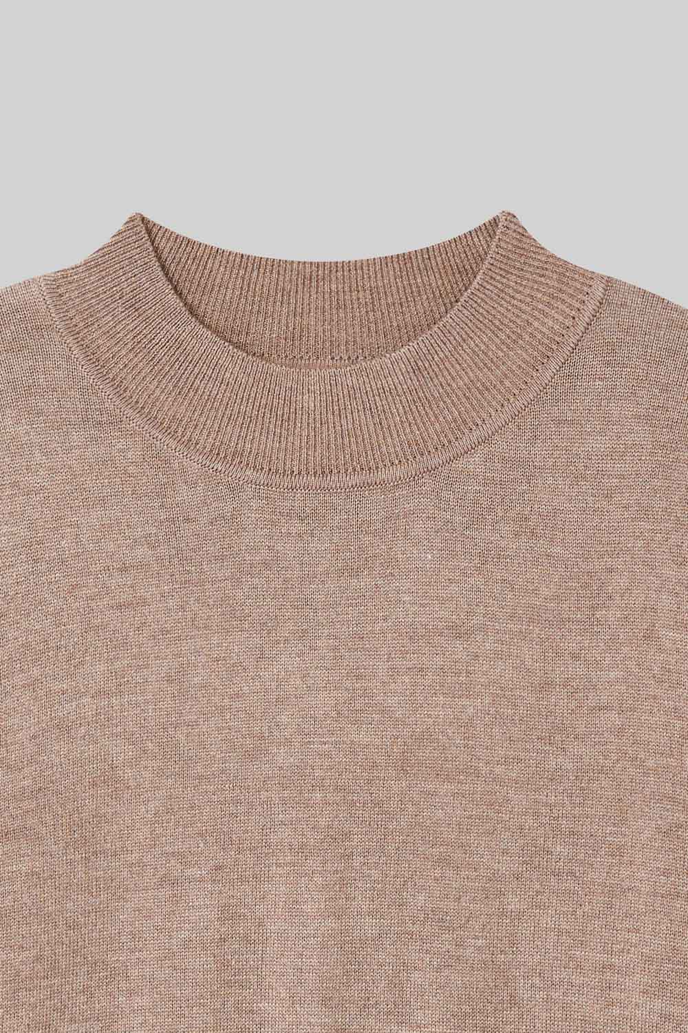 SST&C Camel Slightly High Collar Patchwork Plush Sleeve Sweater | 8662310005  (Outlet)_8