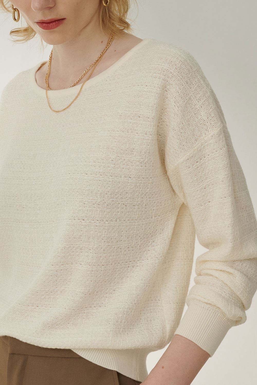 SST&C White Tweed Off-Shoulder Sweater | 8662310006  (Outlet)_6