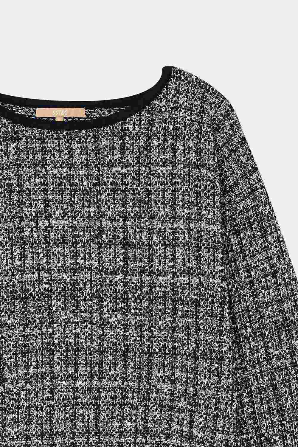 SST&C Black and White Gauze Tweed Off-Shoulder Sweater | 8662310007  (Outlet)_5