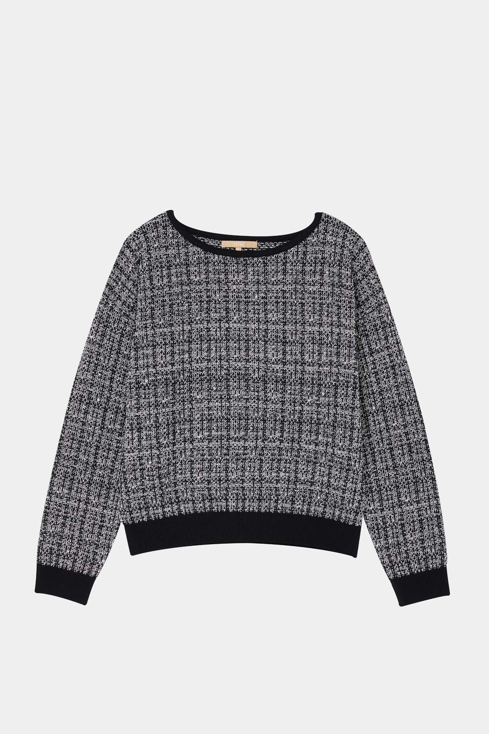 SST&C Black and White Gauze Tweed Off-Shoulder Sweater | 8662310007  (Outlet)_7